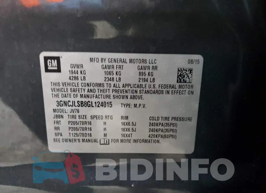 3GNCJLSB8GL124015 Photo# 13