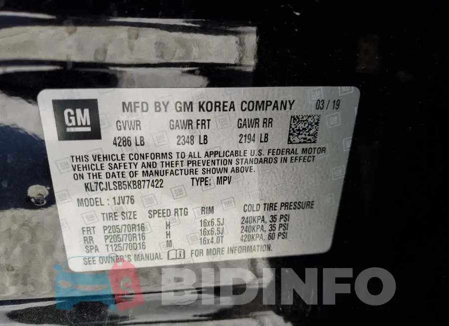 KL7CJLSB5KB877422 Photo# 14