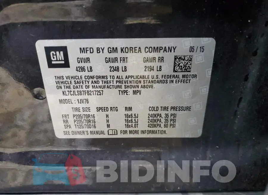 KL7CJLSB7FB217257 Photo# 13