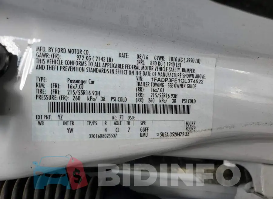 1FADP3FE1GL374522 Photo# 12