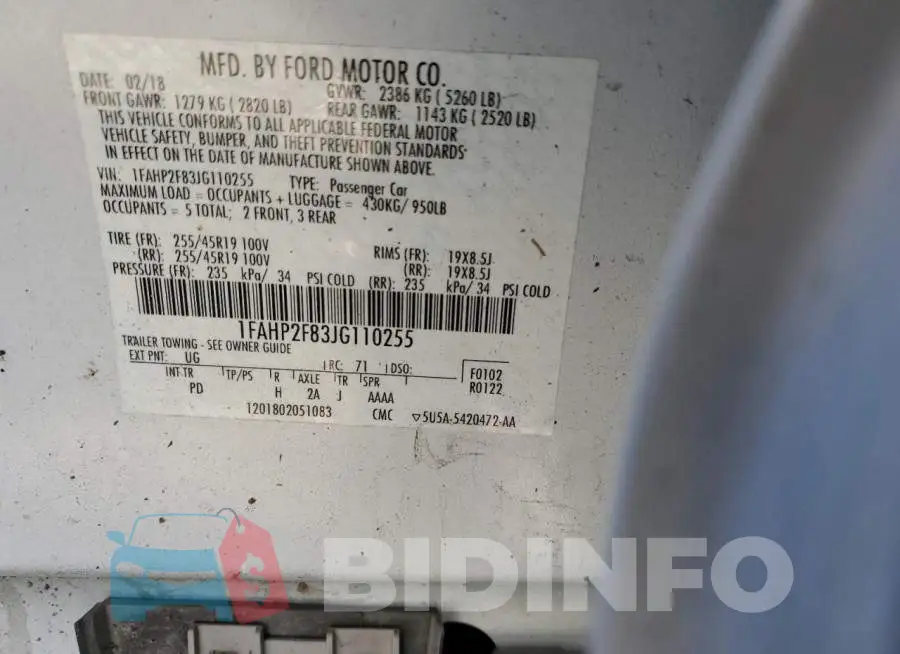 1FAHP2F83JG110255 Photo# 10