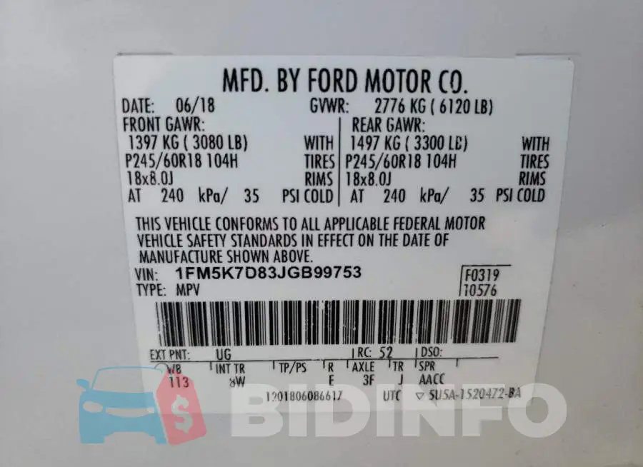 1FM5K7D83JGB99753 Photo# 10