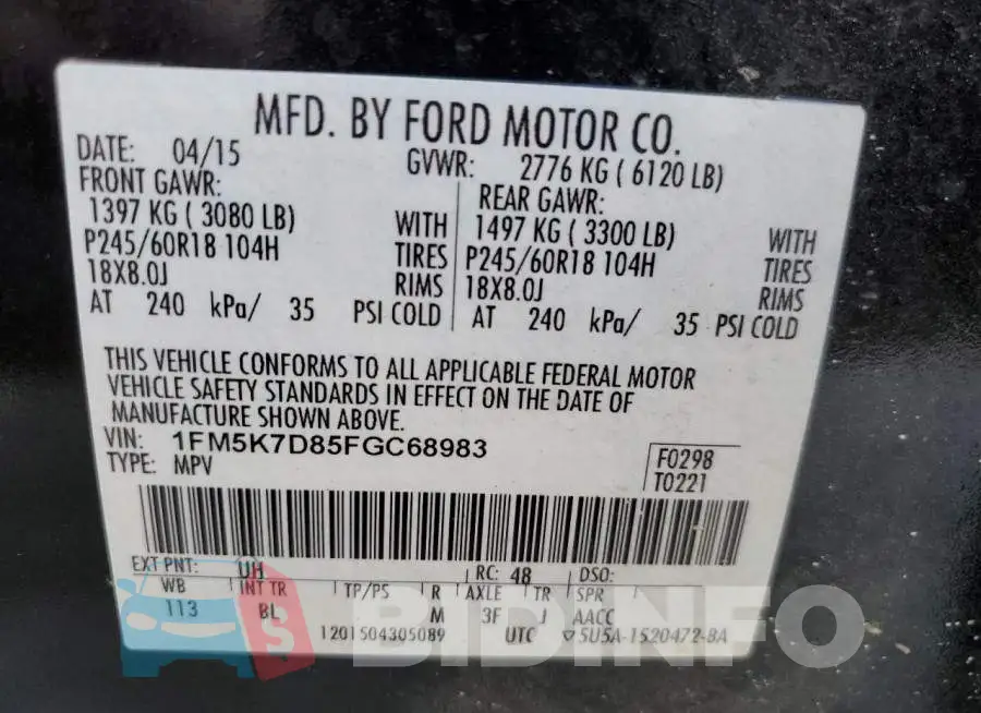 1FM5K7D85FGC68983 Photo# 10