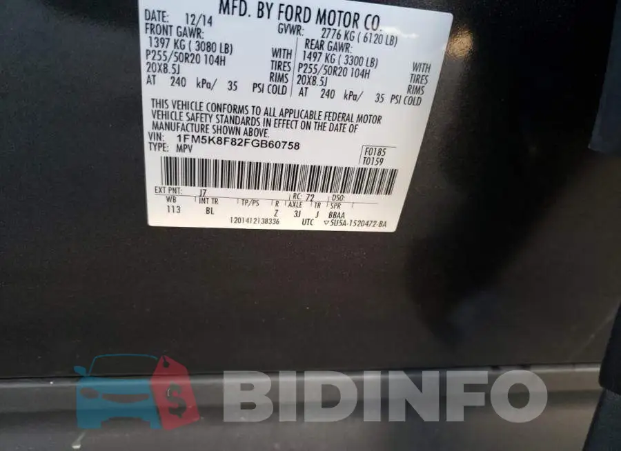 1FM5K8F82FGB60758 Photo# 13