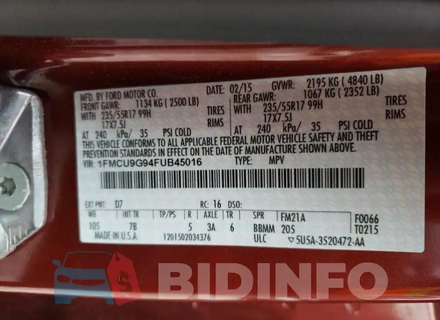 1FMCU9G94FUB45016 Photo# 13