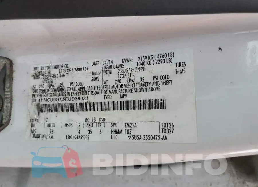 1FMCU9GX5EUD38031 Photo# 13
