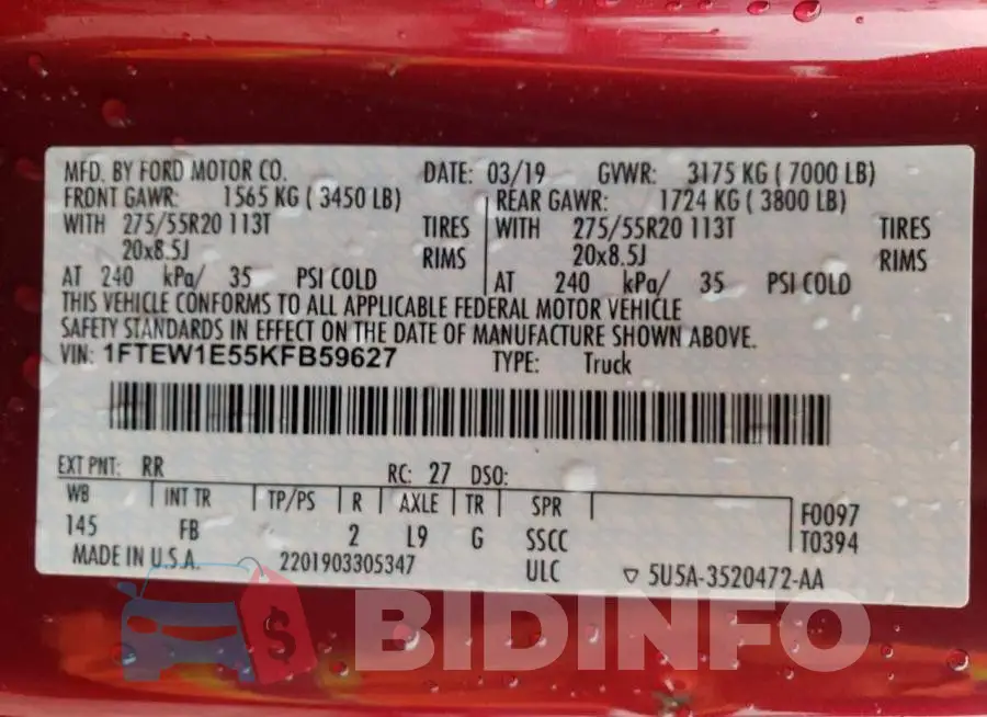 1FTEW1E55KFB59627 Photo# 12