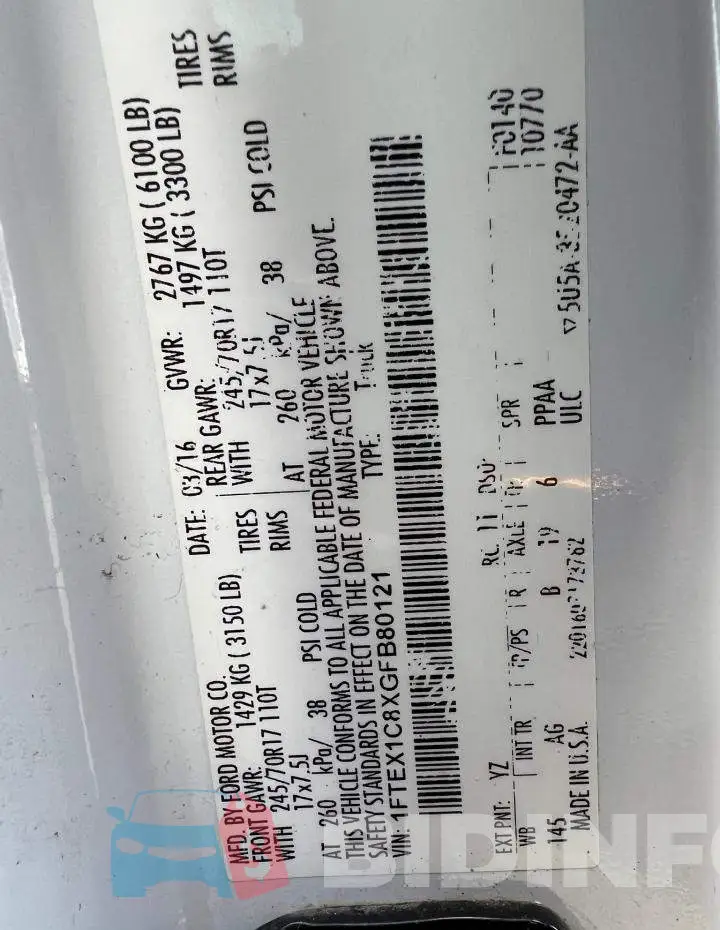 1FTEX1C8XGFB80121 Photo# 10