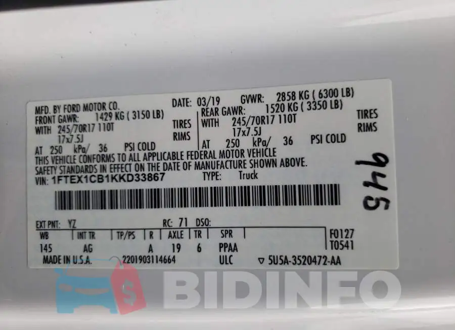 1FTEX1CB1KKD33867 Photo# 13