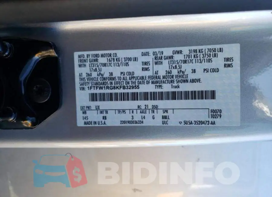 1FTFW1RG8KFB32955 Photo# 13