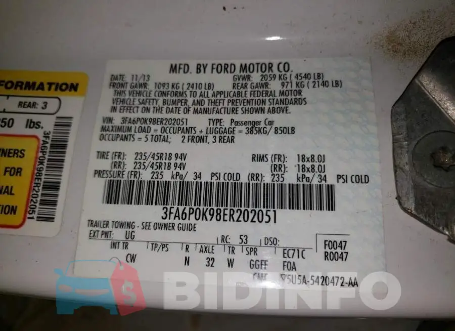 3FA6P0K98ER202051 Photo# 12