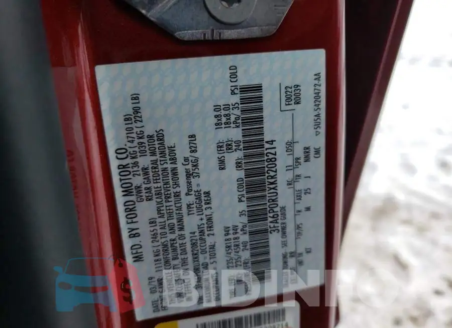 3FA6P0RUXKR208214 Photo# 14