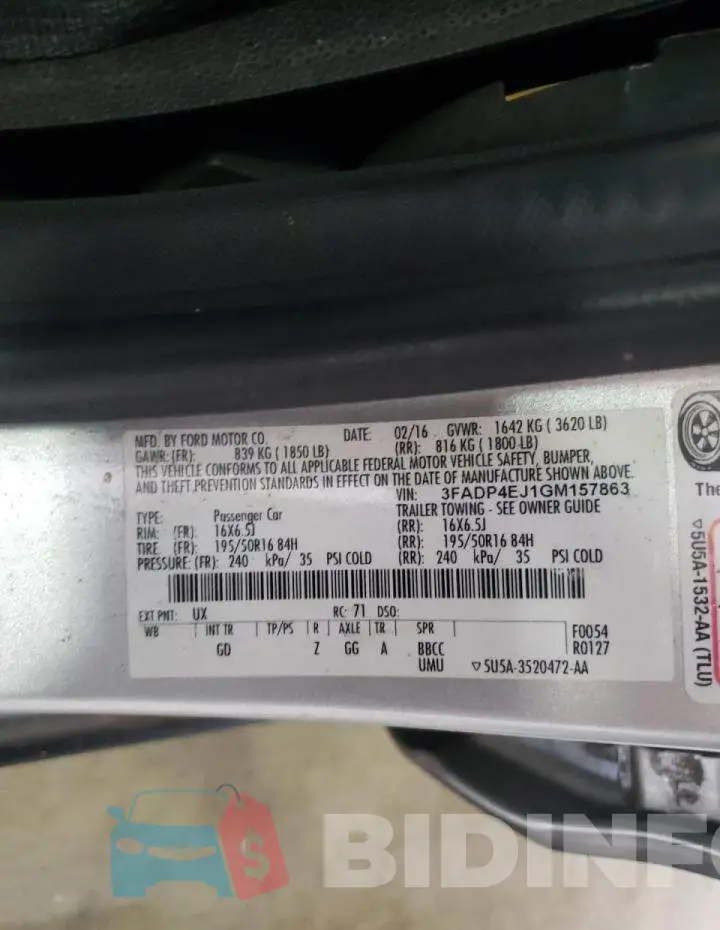 3FADP4EJ1GM157863 Photo# 10