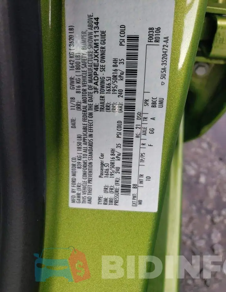 3FADP4EJXKM111344 Photo# 12