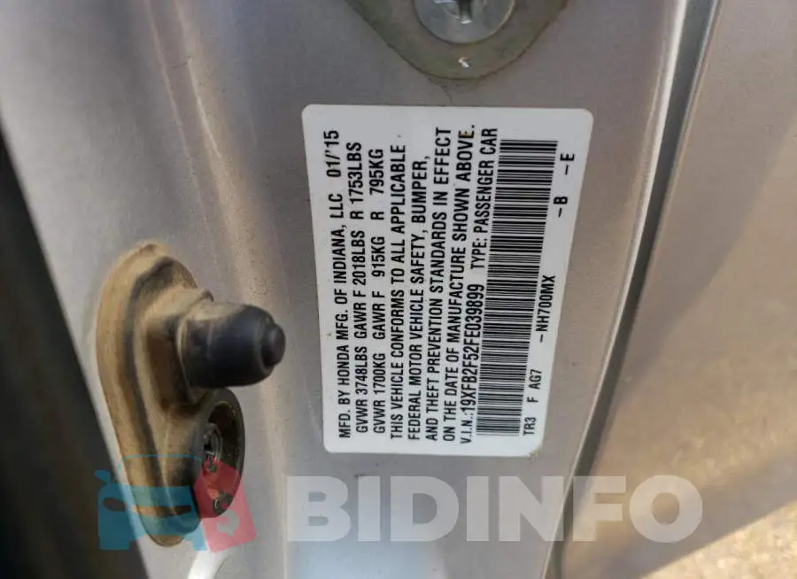 19XFB2F52FE039899 Photo# 10