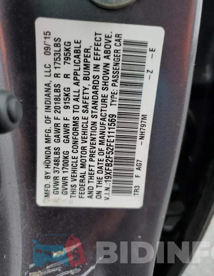 19XFB2F52FE111569 Photo# 12