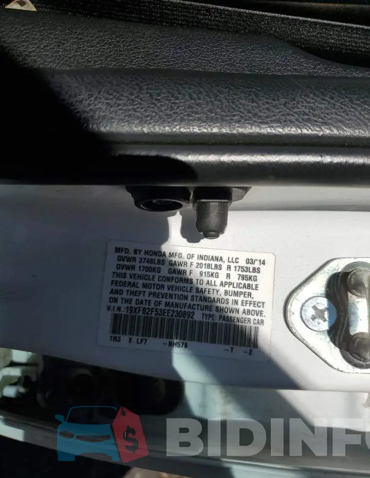 19XFB2F53EE230892 Photo# 12