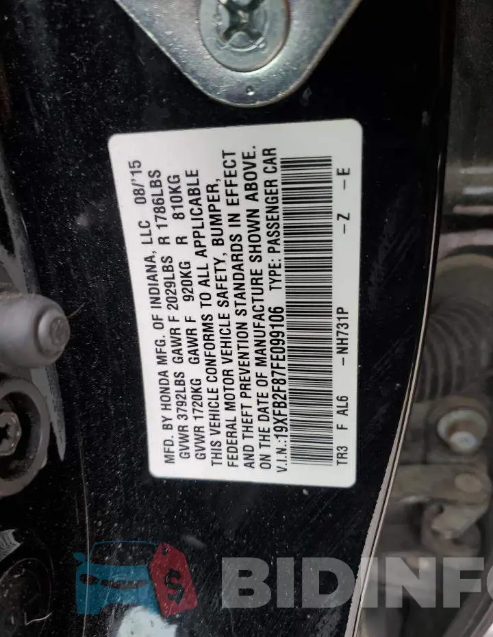 19XFB2F87FE099106 Photo# 12
