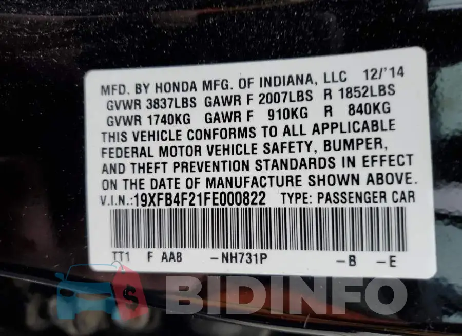 19XFB4F21FE000822 Photo# 12