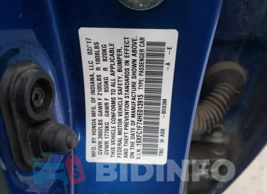 19XFC1F74HE013915 Photo# 12
