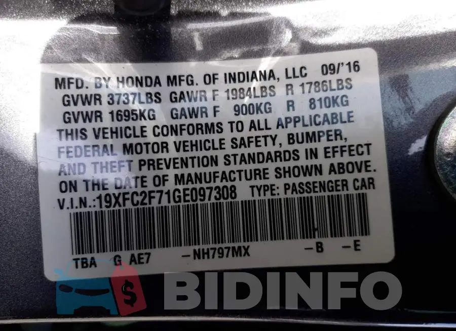 19XFC2F71GE097308 Photo# 12