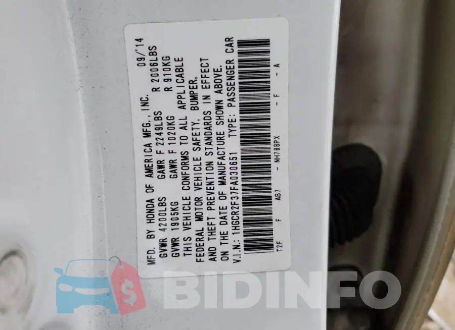 1HGCR2F37FA030651 Photo# 12