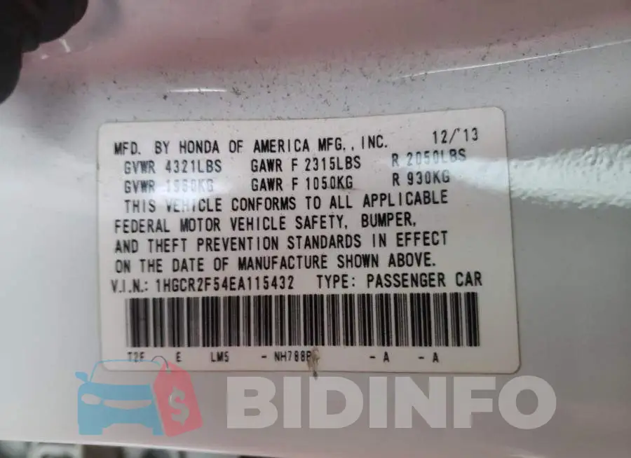 1HGCR2F54EA115432 Photo# 12