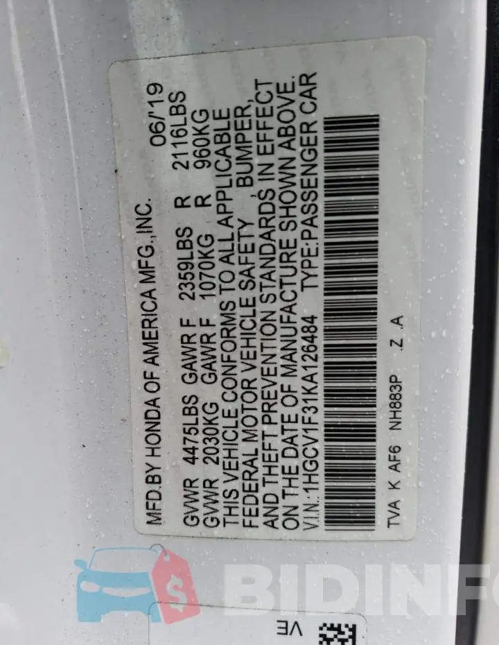 1HGCV1F31KA126484 Photo# 13