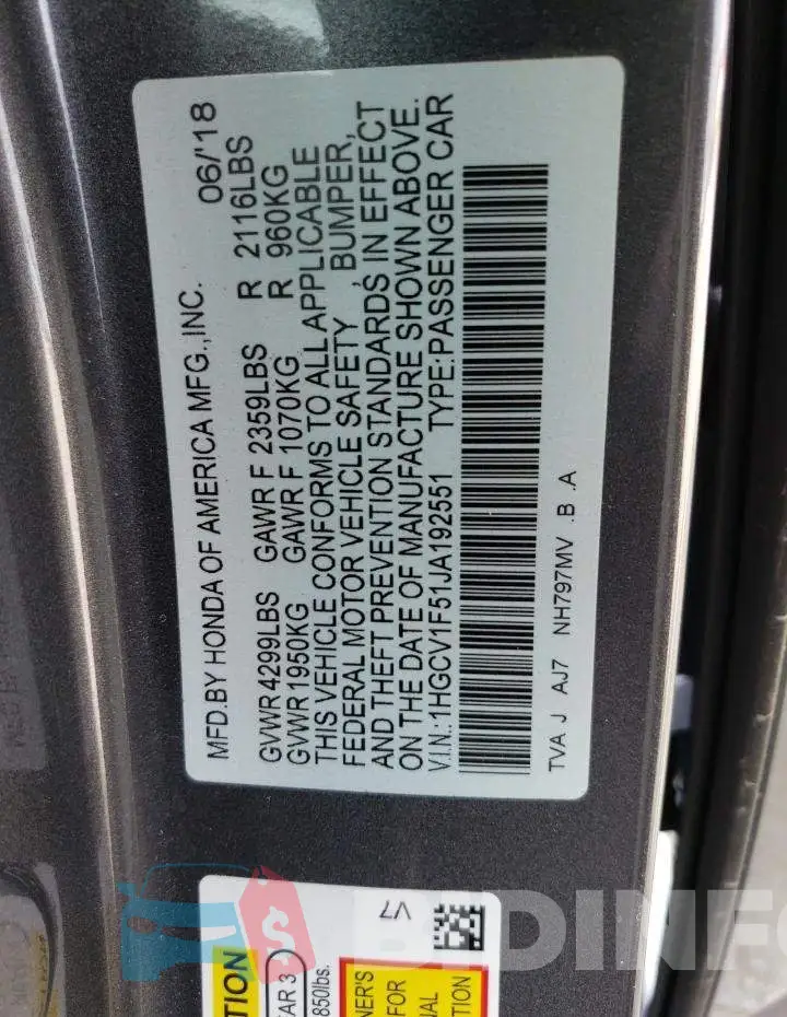 1HGCV1F51JA192551 Photo# 12