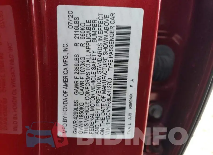 1HGCV1F56LA112700 Photo# 13