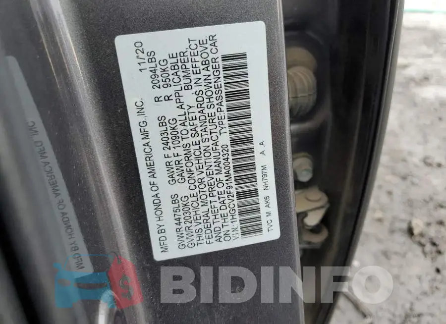 1HGCV2F91MA004320 Photo# 12