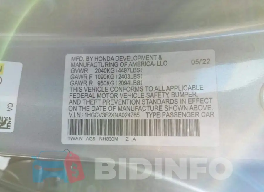 1HGCV3F2XNA024785 Photo# 10