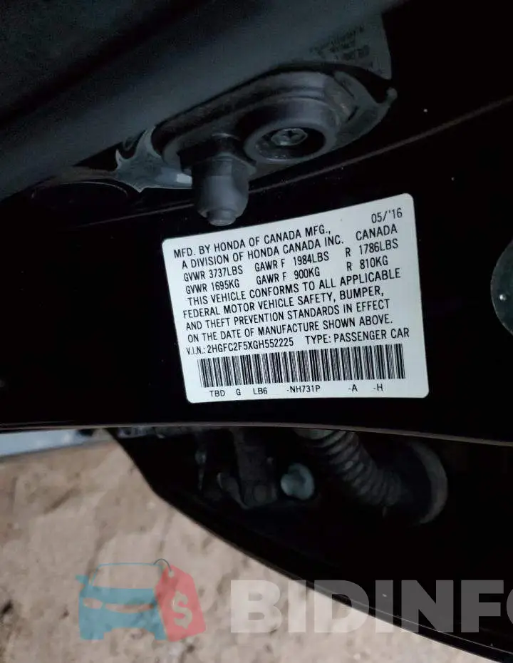 2HGFC2F5XGH552225 Photo# 12