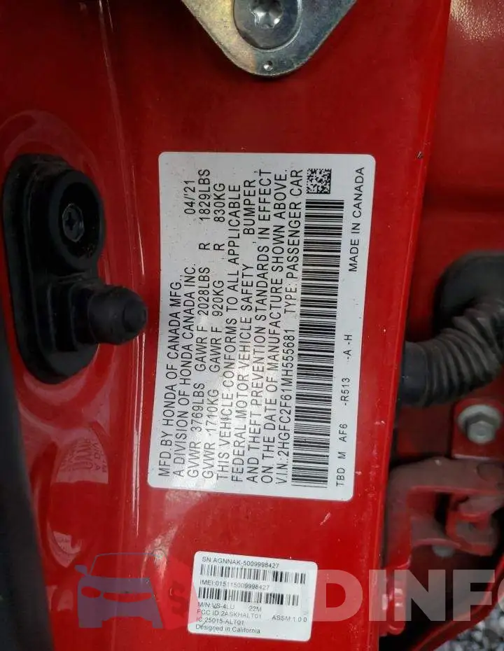 2HGFC2F61MH555681 Photo# 12