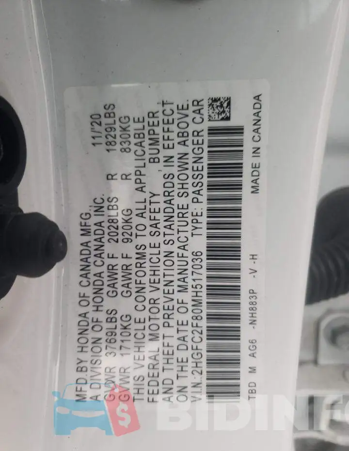 2HGFC2F80MH517036 Photo# 10