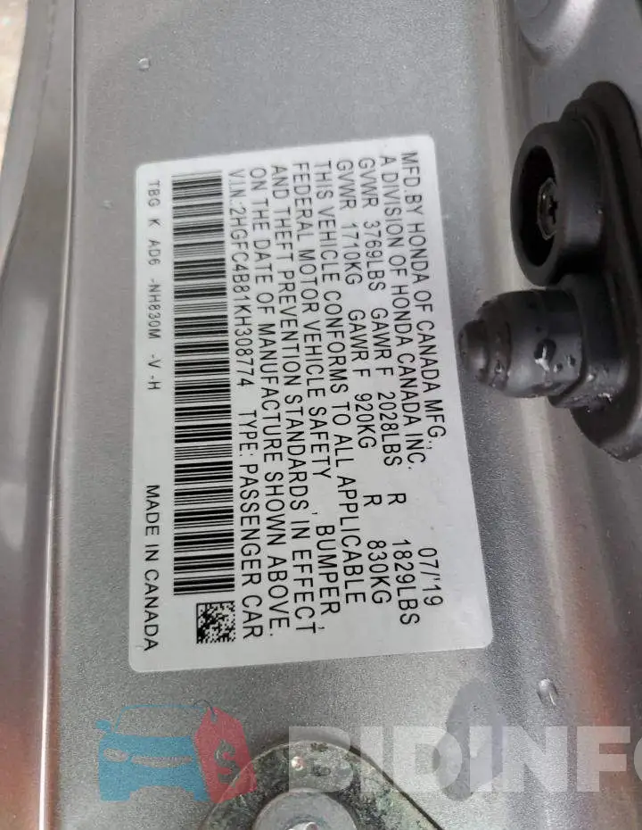2HGFC4B81KH308774 Photo# 12