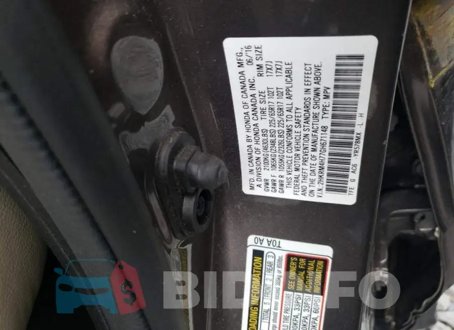 2HKRM4H77GH671148 Photo# 10