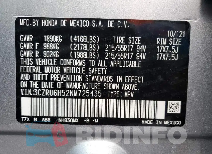 3CZRU6H52NM725435 Photo# 13