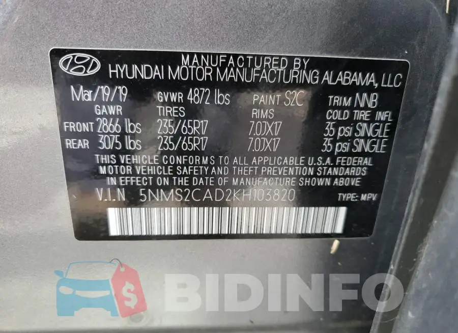 5NMS2CAD2KH103820 Photo# 10