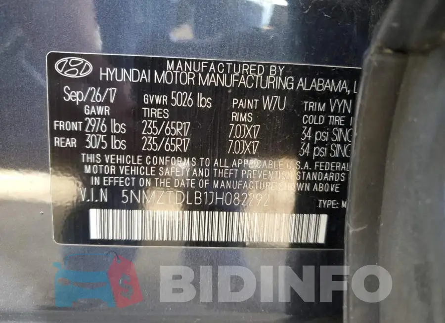 5NMZTDLB1JH082292 Photo# 10
