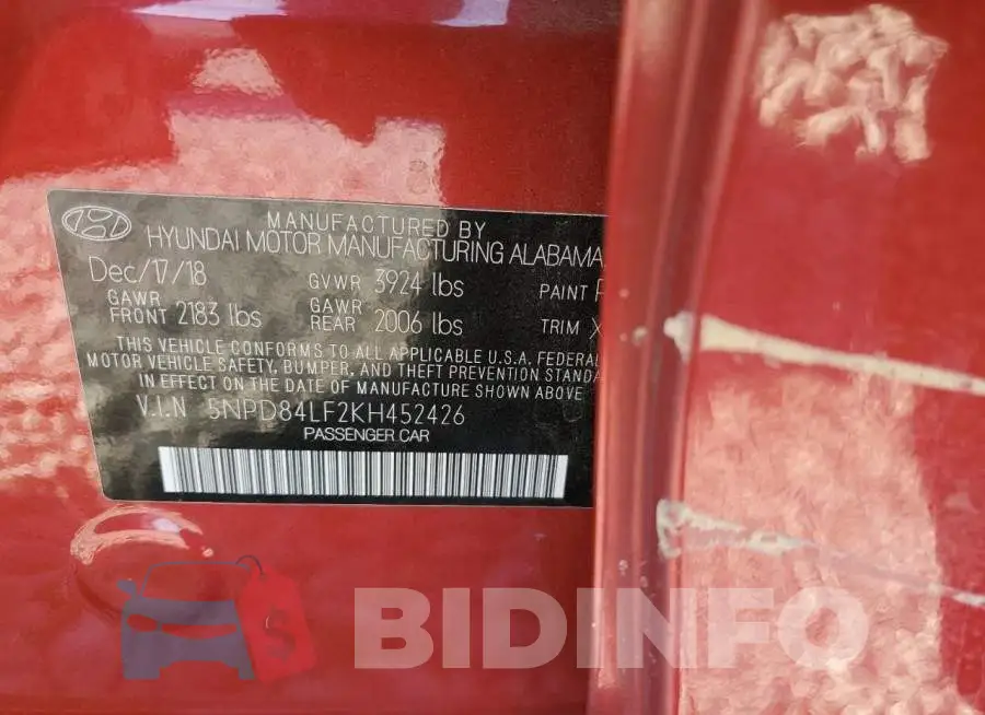 5NPD84LF2KH452426 Photo# 10