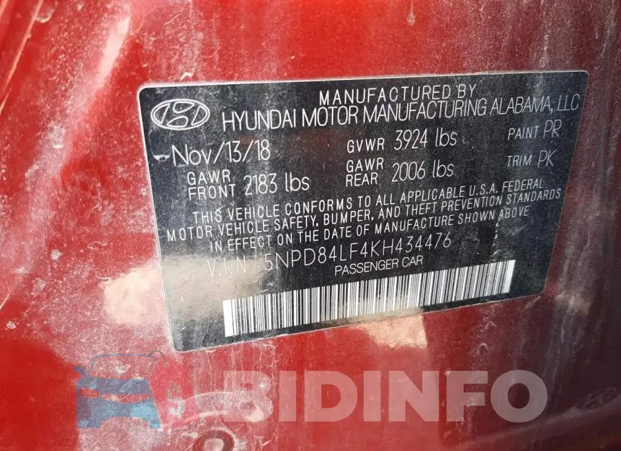 5NPD84LF4KH434476 Photo# 10