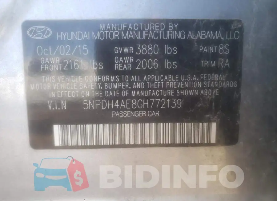 5NPDH4AE8GH772139 Photo# 12
