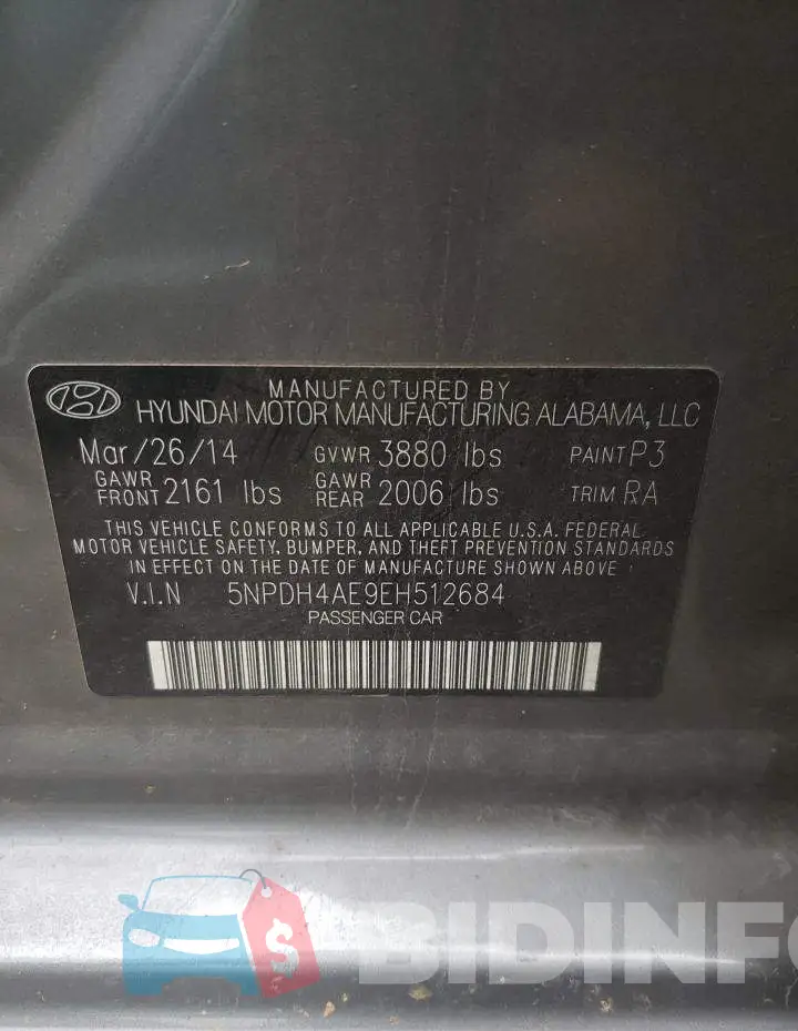 5NPDH4AE9EH512684 Photo# 10