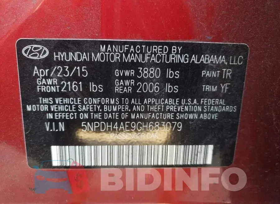 5NPDH4AE9GH683079 Photo# 12