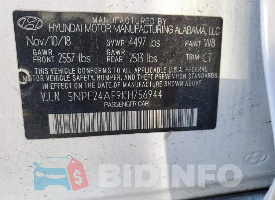 5NPE24AF9KH756944 Photo# 12