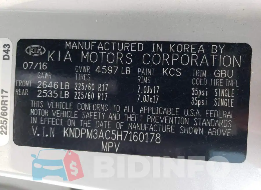 KNDPM3AC5H7160178 Photo# 14