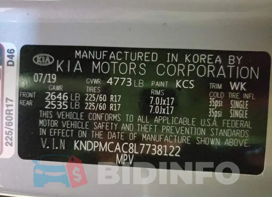 KNDPMCAC8L7738122 Photo# 12