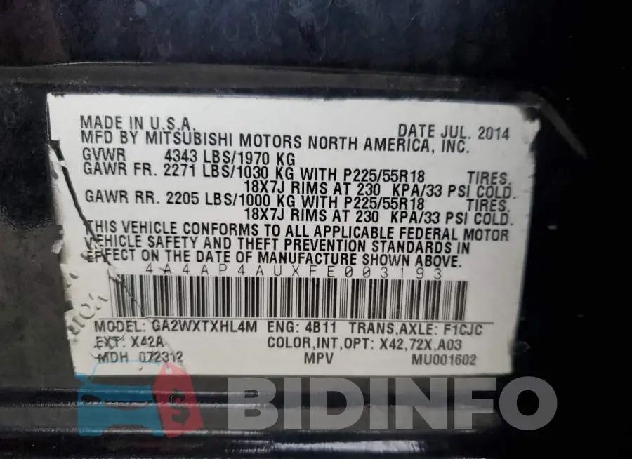 4A4AP4AUXFE003193 Photo# 13
