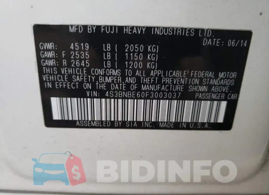 4S3BNBE60F3003037 Photo# 10